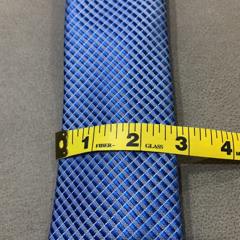 Checked Patterned Tie (Blue) - Picture 9 of 9